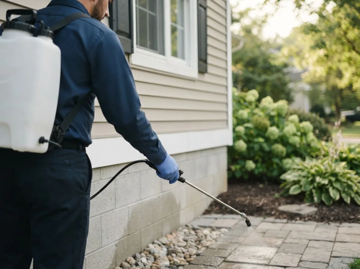 Pest control technician inspecting a home in Kalamazoo, MI